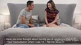 Cute Teen Daisy Datson Gives First Blowjob And Handjob To Hairless Cock In Casting