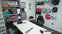 Feeling Intense Pleasure Riding Officer's Cock As He Fingers Her Butt At Work.