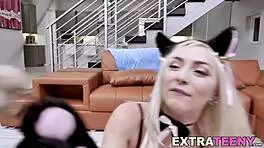 Hey, wanna see this petite blonde in kitty catsuit get pounded hard?