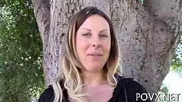 Alluring slut bent over in doggystyle, licking erected cock in rough pov sex