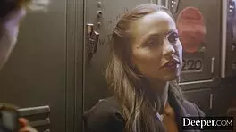 Abigail Mac Interacts with Young Employee in Bathroom