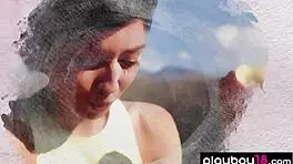 Skinny Brunette Sophia Shows Small 18+ Tits on Hilltop Outdoor Strip