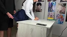 Fucking college girl during homework, cum inside her pussy.