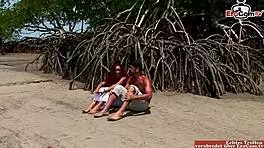 skinny red haired girl with small 18+ tits, uh, fucks at beach, ya know, outdoor stuff