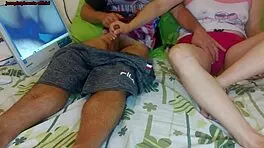 Half brother watches porn with half sister who enjoys homemade fun