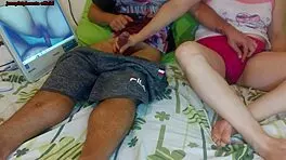 Half brother watches porn with half sister who enjoys homemade fun