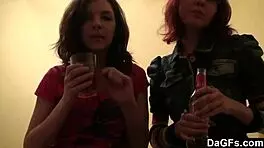 Two teen lesbians play with camera in bedroom