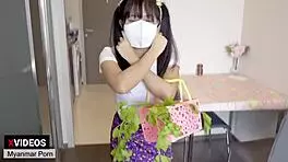 myanmar little 18+ maid gets spanked by vegetable... oops