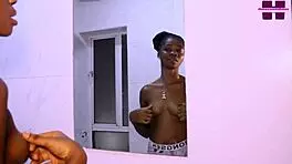Happy babe gets all the fuck in the bathroom by a shy black boy please subscribe to red