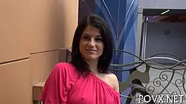 Teen with small tits sucks erected cock roughly