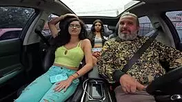 andry silva, the naughty latina, strips naked in the car and drives the guys crazy with her big tits