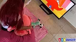 Wife pauses her favorite program as her uncle approaches for intimate moments