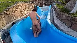 Colombian stepsister stuck on pool slide gets rescued