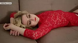European Teen Masturbates Pussy On Sofa