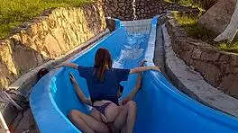 Colombian stepsister stuck on pool slide gets rescued