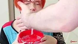 Submissive gets flogged, drinks lube in rough bondage