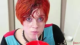 Submissive gets flogged, drinks lube in rough bondage