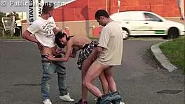 Wow! Petite 18+ Girl in Wild Public Street Threesome!