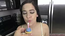 Teen licks boobs and gets devirginized on her birthday
