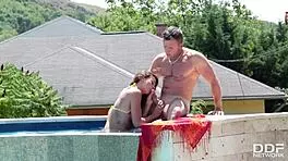 Stunning Spanish Teen Susy Gala Deepthroats Big Cock by Pool