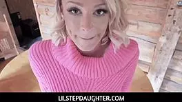 lil stepdaughter explores cabin woods