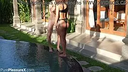 afternoon poolside chill with favorite anal toy for passionate outdoor pegging