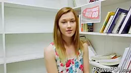 juicy ginger teen alaina dawson rides big cock in pov cowgirl position, small tits bouncing close-up