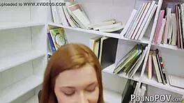 juicy ginger teen alaina dawson rides big cock in pov cowgirl position, small tits bouncing close-up