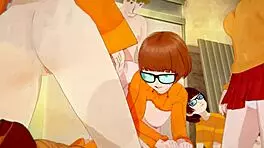 Shaggy fucks five Velma clones in cartoon creampie