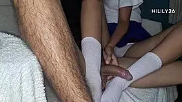 she wants to jerk me off with her feet in the bedroom