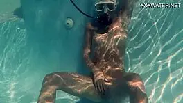 WOW! Naked Petite 18+ Brunette Pornstar Masturbating by the Pool in Hot Scene!