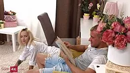 Skinny teen with tan lines bends over for assfucking and cumshot 😈