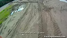 fucking glasses teen gets blowjob and pussy pounded on construction site, swallowing cum