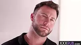 I relaxed my big cock client with a blowjob and tit job, queenie sateen