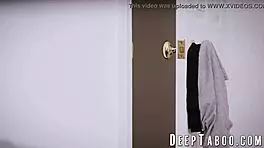 Teen with huge natural tits rides black step cousin's dick hard!