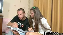 The step sis gets her pussy licked after the English lesson