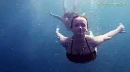 Naked Girls on Tenerife Splash in Pool, Fun in Water