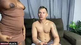 Petite latina strips naked while he plays video game, offering her big clit pussy for monster cock fuck and cum