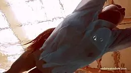 big tits redhead lola goes nude underwater in pool with friend