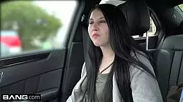 college girl kinsley anne sucks dick in a parked car, public blowjob
