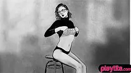 oh wow, this hot bespectacled redhead strips naked at work, showing her tight pussy and tits in a compilation!