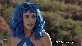 defeated superheros sharing dildo and dick