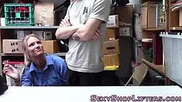 Real blonde mall cop with big tits gets caught in hardcore action.