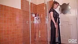 Steamy shower masturbation with horny russian redhead courtney blue using toys on petite legs and feet.