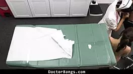 Teen begs doctor for confidential test reports while bent over.