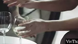 Elegant wine night with the girls escalates to intense ass licking lesbian sex in lingerie and stockings