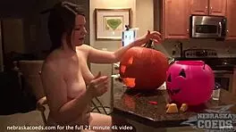 hot teen babe carves halloween pumpkin then gets wild with it
