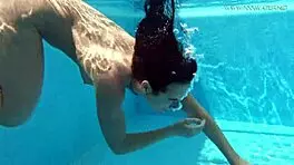 Jessica Lincoln, tatted Russian teen, bares small tits by pool