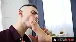 Footsie babes - cute brunette gives hot footjob and gets cum on her pretty feet deepthroat teen 18+ blowjob choking doggystyle hardcore gagging