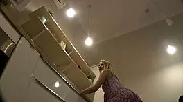 hot babe girlfriend teases with pussy and tits in kitchen for casting in skimpy sundress. nothing hidden in this audition scene.